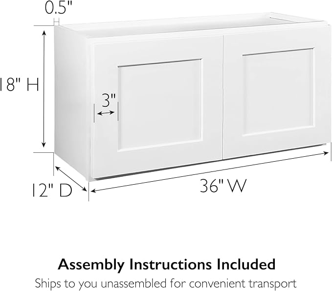 Design House Brookings Shaker Unassembled Bridge Wall Kitchen Cabinet W3618, 36 W x 12 D x 18 H, Painted White with Sherwin Williams®, Solid Wood, 561670