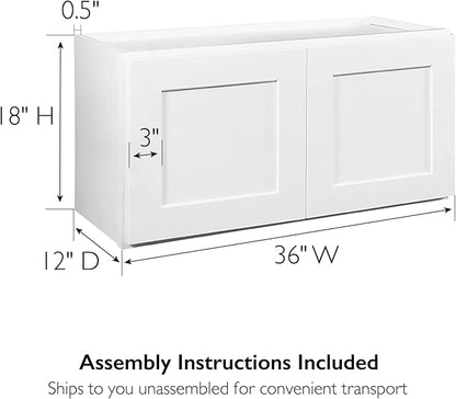 Design House Brookings Shaker Unassembled Bridge Wall Kitchen Cabinet W3618, 36 W x 12 D x 18 H, Painted White with Sherwin Williams®, Solid Wood, 561670