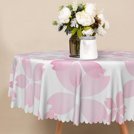 Cherry Blossom Round Tablecloths Pink Flowers Japanese Spring Floral Tablecloth Dining Table Cloth Circle Table Cover for Home Kitchen Dining Room Outdoor Camping Party Picnic 60 Inch