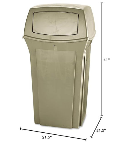 Rubbermaid Commercial Products Ranger Trash Can with 2 Door Lid, 35 GAL, Beige Plastic, Outdoor for Stadiums/Parks/Shopping Plazas