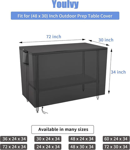 Outdoor Prep Table Cover 72 Inch, Waterproof Fadeproof UV Resistant Patio Stainless Steel Metal BBQ Table Cover All Season Protection for Outdoor Table - 72 x 30 x 34 Inch