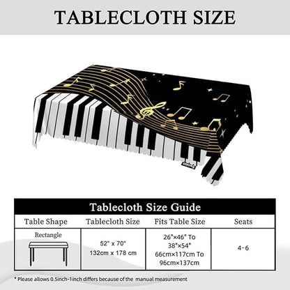 Swono Music Notes Table Covers 52x70 Inch Black Piano Musical Instrument and Notes Tablecloth Kitchen Dinning Tabletop Decoration, Table Cloth for Outdoor and Indoor Use