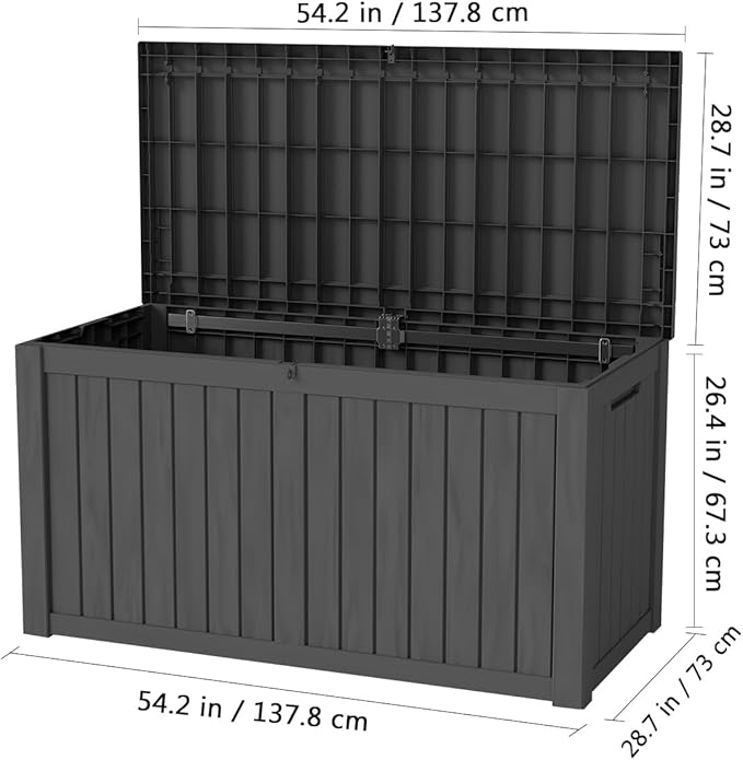 FEFLO 150 Gallon Waterproof Resin Outdoor Storage Box, Lockable & UV Resistant Patio Deck Boxes, Outside Storage for Patio Cushions, Pool Toys, Garden Tools & Package Delivery, Black