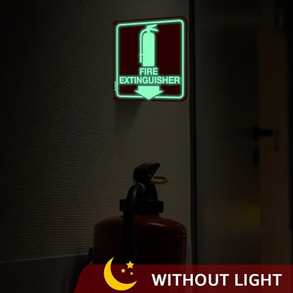 T&R Fire Extinguisher Sign, Fire Extinguisher with Down Arrow - 8 Pack - 6 x 6 Inches Glow-In-The-Dark Acrylic, 2 pre-drilled holes, Includes Matching Screws, Use for Home Office/Business