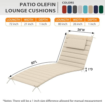 Sundale Outdoor Olefin Quilted Lounge Cushion Set of 4, Patio Foldable Chaise Lounger Cushion, Water-Resistant Lounge Chair Pad with Straps Beige, 80 x 26 inches