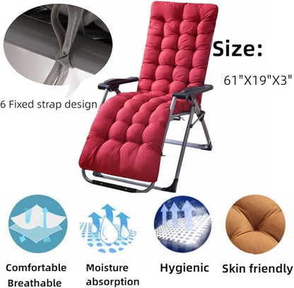 Patio Chaise Lounger Cushion， Rocking Chair Sofa Cushion with 6 Ties， Thick Padded Swing Bench Cushion， Zero Gravity Chair Cushion61x19x3in (Dark Coffee)