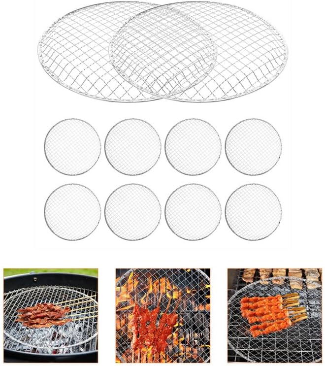 Kichvoe 13 Inch Disposable Round Bbq Grill Net Non-Stick Mesh Cooking Grate for Outdoor Camping Fire Pit Grilling Meat Vegetables Fish Skewers