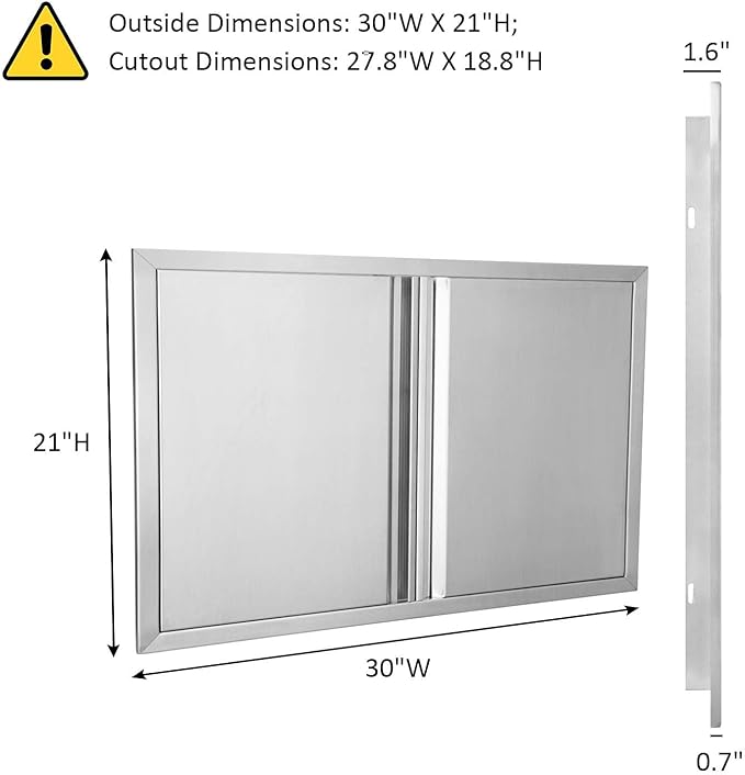 BI-DTOOL Outdoor Kitchen Double Doors 30" W X 21" H BBQ Access Door Thickened 304 Brushed Stainless Steel Doors for Indoor/Outdoor Kitchen Outdoor Cabinet Barbeque Grill or BBQ Island
