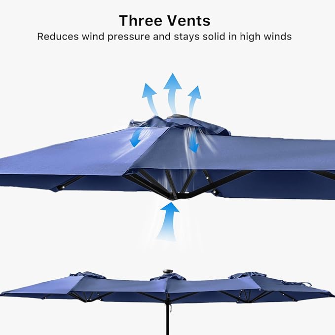 FREE SOLDIER 13ft Patio Umbrella with 36 LED Solar Lights Double Sided Outdoor Umbrella for Patio Table Umbrella with Solar lights for Garden Yard Pool (Navy)