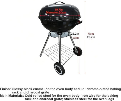 20" Heavy Duty Charcoal Barbecue Grill with Porcelain-Enameled Lid,Portable Charcoal Grill,2 Wheeled Portable Grill for Camping,Outdoor Cooking,and More,for Small Patio Backyard