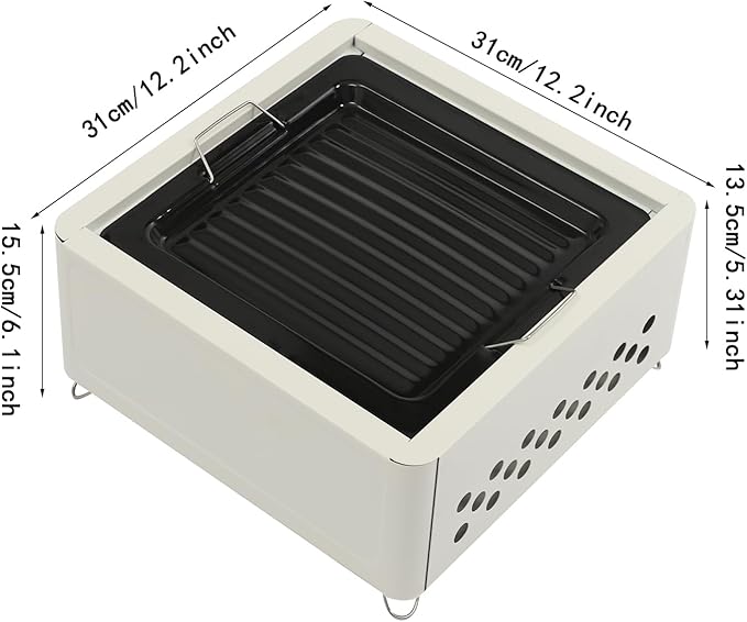 Portable Charcoal Barbecue Grill Tabletop Grill Charcoal Barbecue Stove Backyard Barbecue Picnic Burner Multifunctional BBQ Grill for Camping, Picnics, Travel (White)