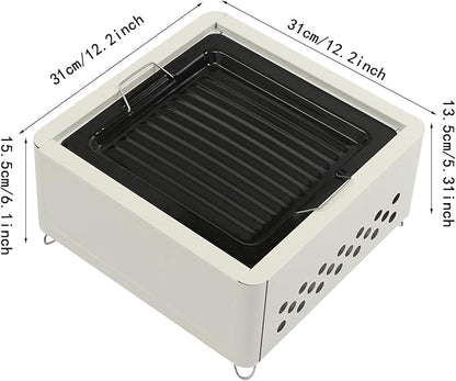 Indoor/Outdoor Square Tabletop Barbecue Stove, Portable Lightweight Barbecue Grill Tools, Outdoor BBQ Grill, Suitable for Camping, Picnic Parties, Beach Trips (White)
