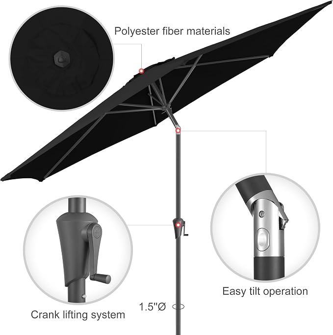 10 ft Patio Umbrella Outdoor with Push Button Tilt, Black | UV Protection, Waterproof, Large Porch Deck Umbrella for Pool, Table, Garden, Backyard, Provides Shade