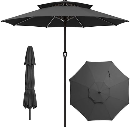 AreShark 12ft 2 Tiers Patio Umbrella - Outdoor Umbrella Waterproof UV Protection, Market Table Umbrella w/ 8 Sturdy Ribs&Crank for Pool, Porch, Garden(Black)