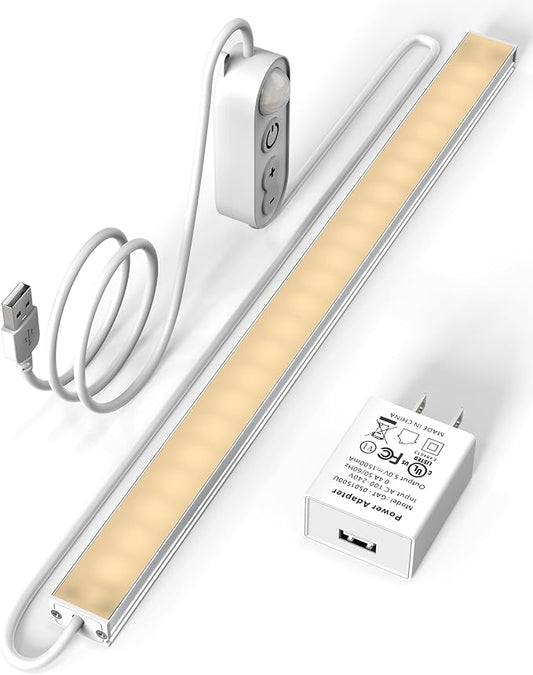 ASOKO Motion Sensor Dimmable Led Under Cabinet Lighting,12 inches Plug in Led Counter Light Bars, 2700K Warm White Light Bar for Kitchen/Closet/Wardrobe/Shelf/Desk/Display Case