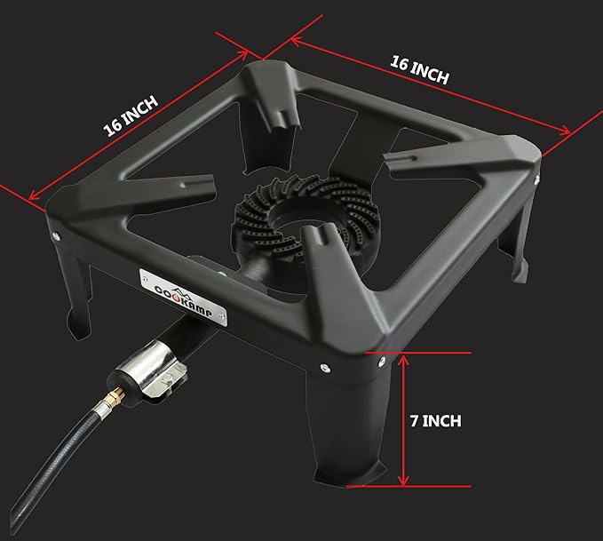 COOKAMP Propane Burner Portable 16“ Square Steel Cooktop Propane Camping Stove for Outdoor Wok Cooking, Seafood Boil & Tailgating.SA1730(Single Burner-Standard)