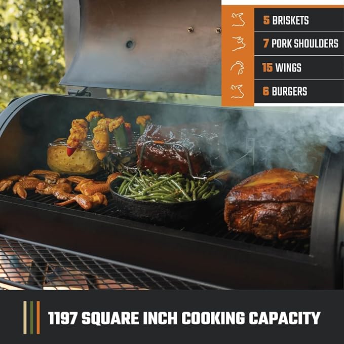 Oklahoma Joe's Highland Offset Reverse Flow Offset Charcoal Smoker and Grill With 1093 sq. in. Cooking Area in Black