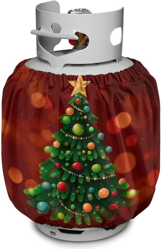 Xmas Tree Propane Tank Cover 20lb Weather Resistance Gas Tank Cylinder Cover for Outdoor Camping Yard Waterproof Grill Accessories Gift for Christmas