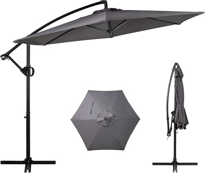 Shintenchi Offset Patio Umbrella with Easy Tilt Adjustment,Crank and Cross Base, Outdoor Cantilever Hanging Umbrella, Sunshade Free Standing Canopy, Dark Gray