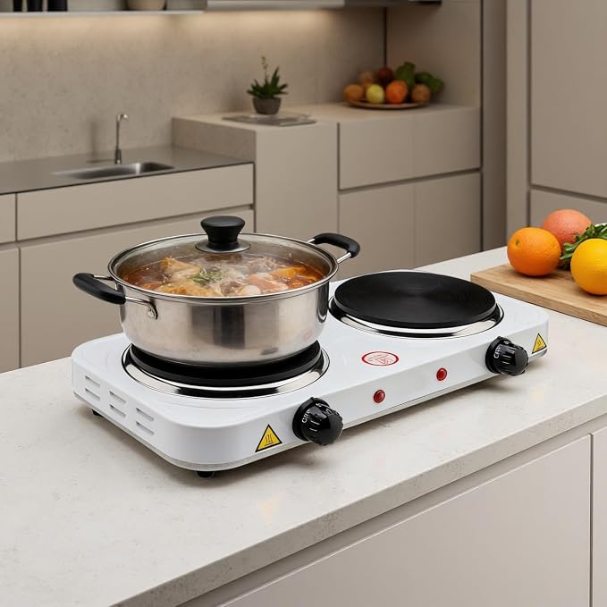 Electric Hot Plate, 2200W Countertop Burner, Cast Iron 2 Burners, Portable Electric Burner Stove, Portable Double Burners for Cooking,Easy to Clean, Black