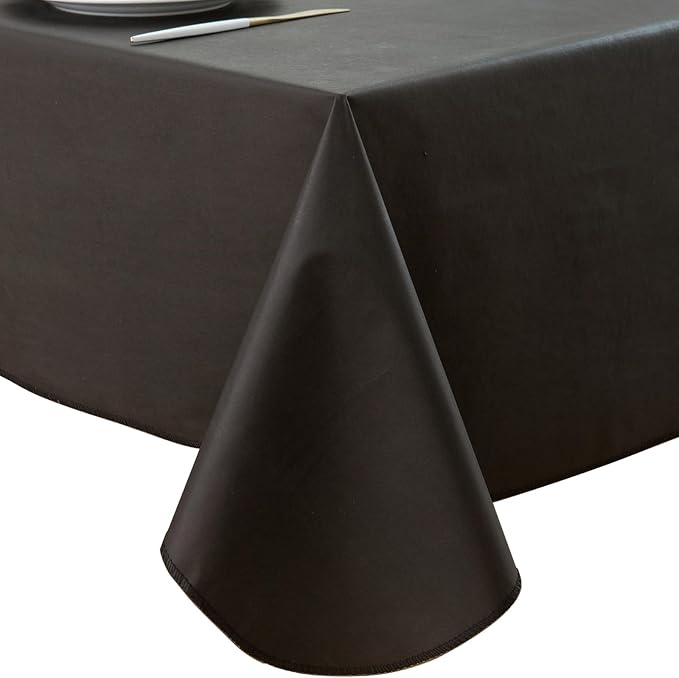 LIBERECOO Vinyl Tablecloth with Flannel Backing, Solid Black, Waterproof, Stain-Resistant, Easy-Clean Table Cover for Dining, Kitchen, and Outdoor Use, 60" x 84" Rectangle
