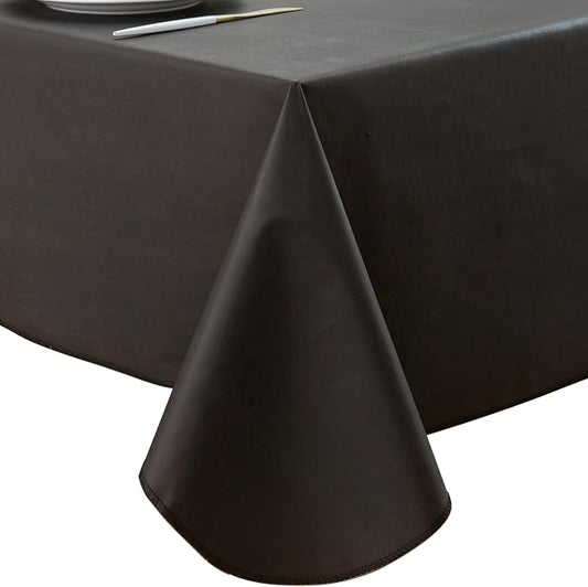 LIBERECOO Vinyl Tablecloth with Flannel Backing, Solid Black, Waterproof, Stain-Resistant, Easy-Clean Table Cover for Dining, Kitchen, and Outdoor Use, 60" x 84" Rectangle