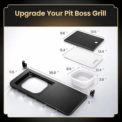 QuliMetal 3-in-1 Foldable Front Shelf for Pit Boss Austin XL 1000 & Savannah 1500, 29.53" Grill Table with Cutting Board, Collapsible Wash Basin & Hooks
