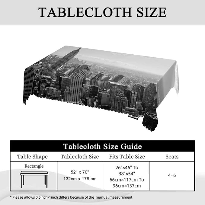 Swono New York Cityscape Tablecloths Grey Kitchen Dinning Tabletop Decoration, New York Polyester Table Cover for Indoor Outdoor Picnic Parties 50x72 Inch Tablecloth, Gray