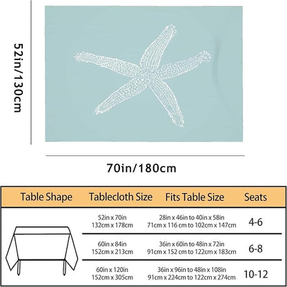 TKS MITLAN White Starfish Tablecloth 52 x 70 Inch Rectangular Ocean Wildlife Sketch Granular Tube Feet Tentacle Sea Cyan Oblong Table Cloth Kitchen Table Decorations for Home Dinner Party