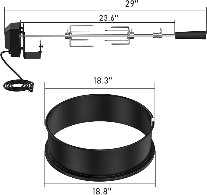 Skyflame Charkettle Rotisserie Ring Kit, Black Coated Steel | Compatible with Weber 18" Charcoal Kettle Grills, Compatible with Other Similar Kettle Grills, BBQ Grill Rotisserie Kit