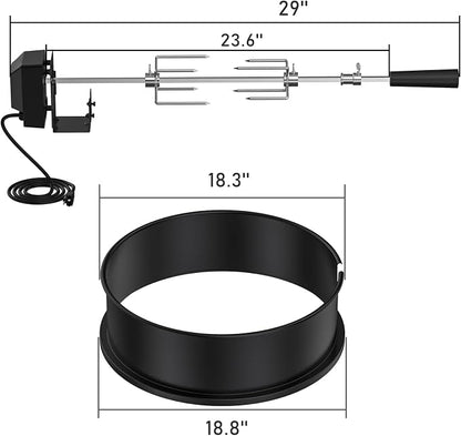 Skyflame Charkettle Rotisserie Ring Kit, Black Coated Steel | Compatible with Weber 18" Charcoal Kettle Grills, Compatible with Other Similar Kettle Grills, BBQ Grill Rotisserie Kit