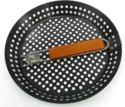 12" Non-Stick Grilling Skillet with Removable Handle - Large Grill Pan & Deep Fryer Strainer Basket for Seafood & Vegetables - Indoor & Outdoor BBQ Grill & Restaurant Use by Mr. Bar-B-Q 06750X