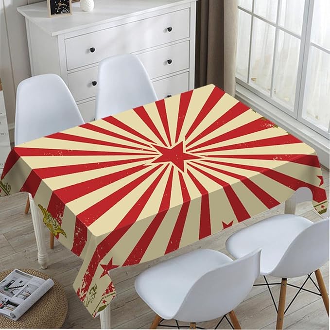 TKS MITLAN Vintage Circus Tablecloth 60x84 Inch Rectangular Carnival Red Stars Sunbeam Fun Performing Art Oblong Table Cloth Kitchen Table Decorations for Home Dinner Party