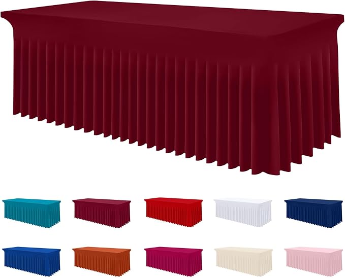 Smiry Spandex Elastic Fitted Table Cloth Skirt for 6FT Rectangle Table | Stretch Washable Table Cloth, Banquet Table Cover for Wedding, Party, Indoor & Trade Shows, (Burgundy, 72Lx30Wx30H)
