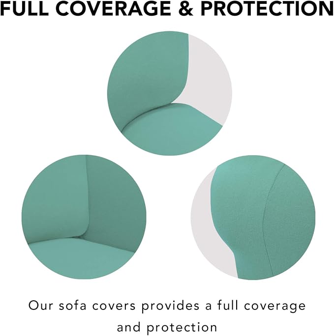PureFit Stretch Couch Covers for Sofa 4 Seater Slipcovers Cyan | 1-Piece Sofa Cover Washable Soft Couch protector, Couch Slipcover with Non Skid Foam and Elastic Bottom for Kids, Dogs