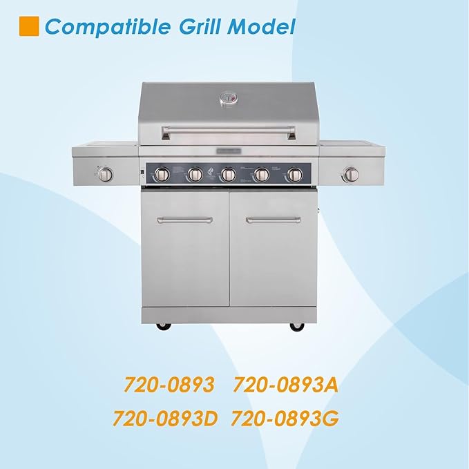 Replacement Kit for Kitchen Aid 720-0893 720-0893A 720-0893D 720-0893G, 7MM Stainless Steel Cooking Grates, Burners and Heat Plates for Kitchenaid Grill Replacement Parts 5-Burner Gas Grill