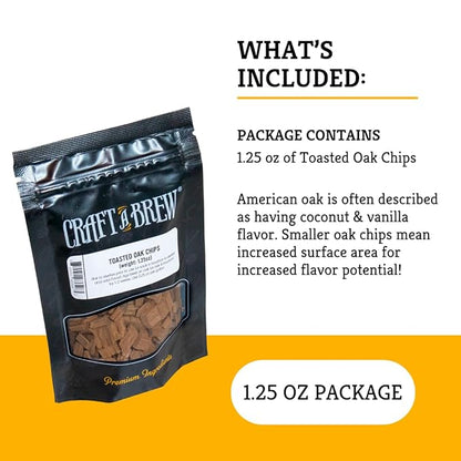 Craft A Brew - Toasted Oak Chips - For Beer Brewing - Lightly Toasted American Oak Chips - Coconut & Vanilla Flavor - 1.25 oz Pack
