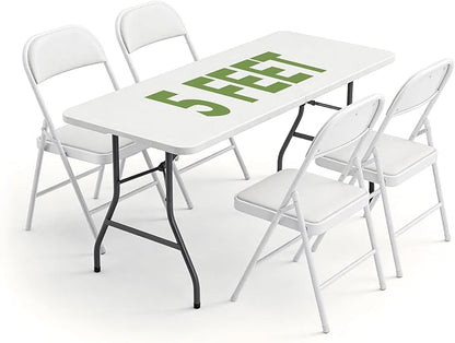 Folding Dining Table Set for 4, 5FT Foldable Plastic Table with Carrying Handle & 4 PU Leather Padded Folding Chairs, Portable Table and Chairs Set for Indoor Outdoor, Party, Wedding, Picnic, Camping