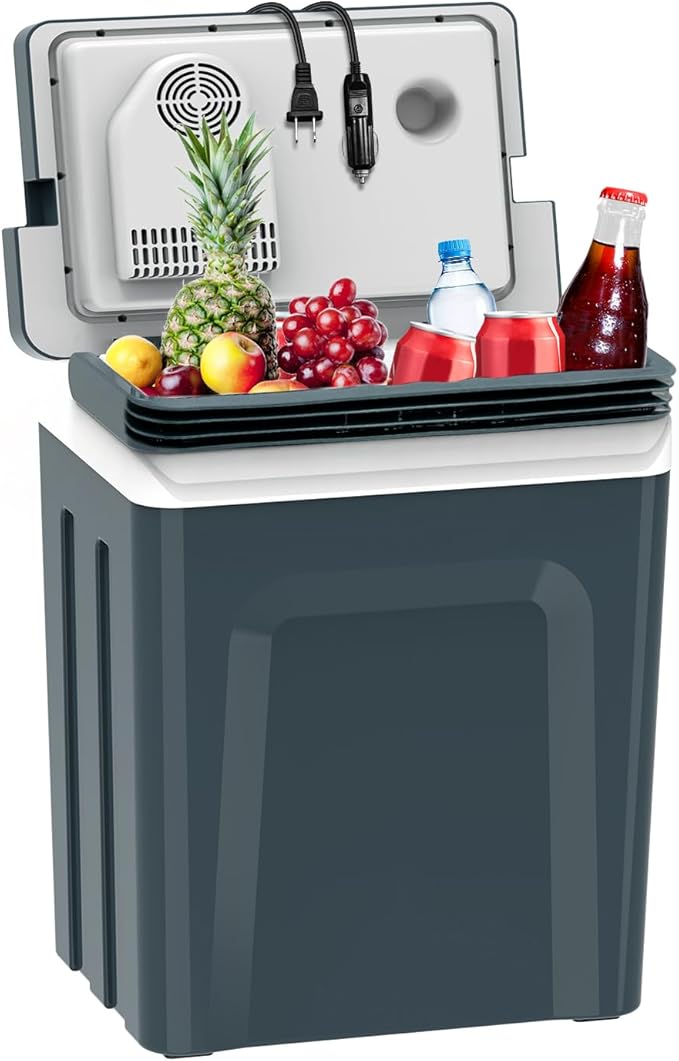 SubSun Electric Cooler & Warmer with Handle 32 Quart (30L), Portable Thermoelectric Fridge, 12V Car Refrigerator, 12V/24V DC 110～240 V AC for Outdoor Camping Travel Home Use, Grey