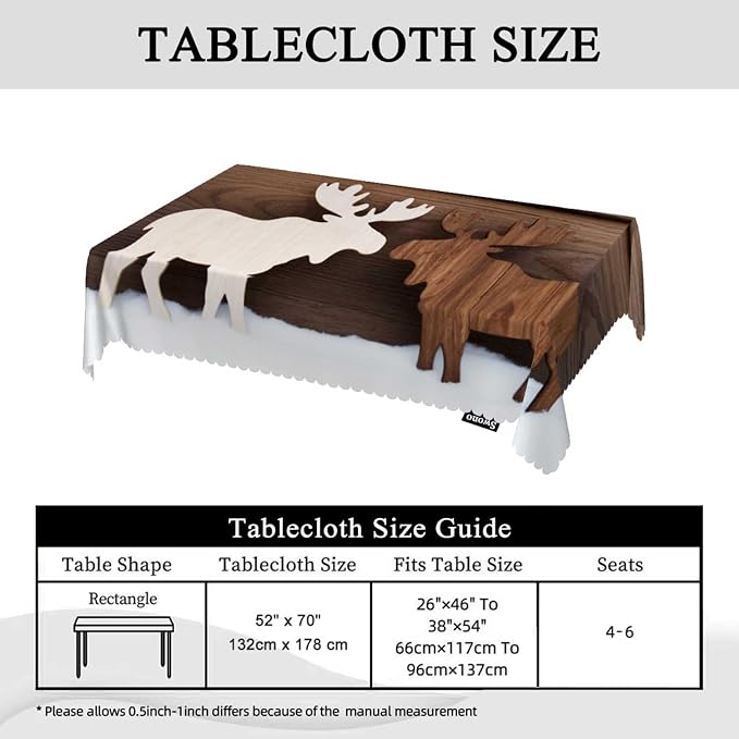 Swono Moose Tablecloths Snow Wooden Deer Moose Christmas Reindeer Kitchen Dinning Tabletop Decoration, Polyester Table Cover for Indoor Outdoor 50x72 Inch Tablecloth