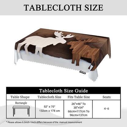 Swono Moose Tablecloths Snow Wooden Deer Moose Christmas Reindeer Kitchen Dinning Tabletop Decoration, Polyester Table Cover for Indoor Outdoor 50x72 Inch Tablecloth