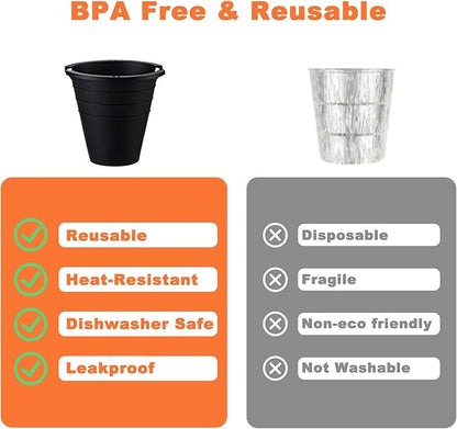 2pcs reuasble Silicone Grease Bucket Liners Compatible for Traeger/Pit Boss ect/Oklahoma Joe' /Green Mountain Grill Drip Tray Bucket Liner for pro Pellet Wood Smoker Grill Accessories（Black）