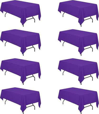 BRILLMAX 8 Pack Purple Tablecloths 60x102 Inch for 6ft Rectangle Tables | 150 GSM Polyester Fabric, 15" Standard Drop, Water, Stain & Wrinkle Resistant Cloth Cover for Wedding Reception Banquet Party