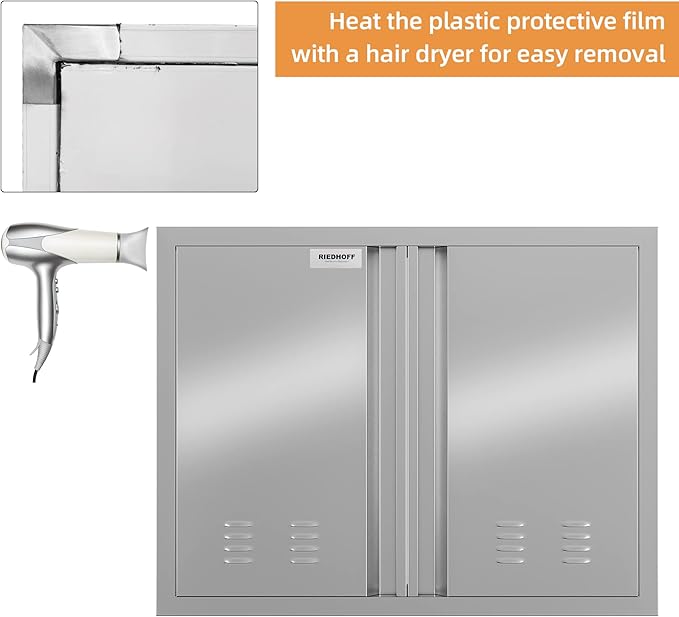 26" W X 24" H BBQ Access Door, Outdoor Kitchen Double Doors with Recessed Handle and Vents, Thickened 304 Stainless Steel Outdoor Kitchen Accessories Door for Indoor, Outdoor, Silver