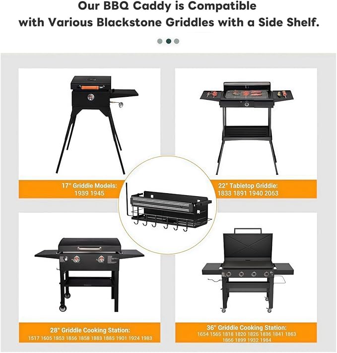 Griddle Caddy for Blackstone 17"/22"/28"/36"/, Blackstone Caddy with Squeeze Bottle, Upgraded 6-in-1 Grill Storage Organizer with Cup & Paper Towel Holder, Outdoor BBQ Grill Accessories