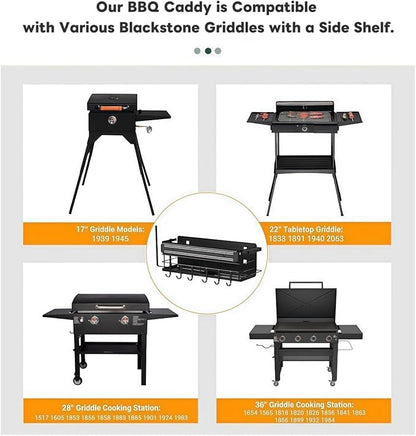 Griddle Caddy for Blackstone 17"/22"/28"/36"/, Blackstone Caddy with Squeeze Bottle, Upgraded 6-in-1 Grill Storage Organizer with Cup & Paper Towel Holder, Outdoor BBQ Grill Accessories