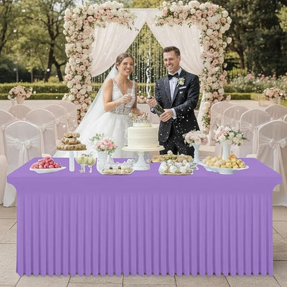 Smiry Spandex Elastic Fitted Table Cloth Skirt for 4FT Rectangle Table | Stretch Washable Table Cloth, Banquet Table Cover for Wedding, Party, Indoor & Trade Shows, (Lavender, 48Lx30Wx30H)