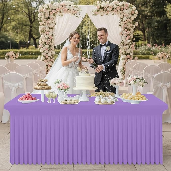 Smiry 2 Pack Spandex Elastic Fitted Table Cloth Skirt for 6FT Table | Stretch Washable Table Cloth, Banquet Table Cover for Wedding, Party, Indoor & Trade Shows, (Lavender, 72Lx30Wx30H)