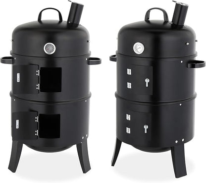 21" Portable Charcoal Grill Barbecue Grills with Thermometer, Layer Iron Round BBQ Grill for Garden Party Picnic Hiking Travel Backyard Cooking, Easy to Assemble, Asadores de Carbon (Black)