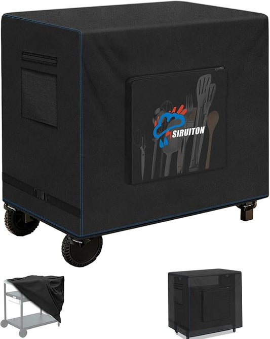 SIRUITON Outdoor Bar Cart Cover for 48 Inch BBQ Food Prep Table, Heavy Duty 600D Oxford Fabric Outdoor Dining Cart/BBQ/Worktable Metal Movable Table Waterproof Cover